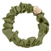 By Eloise London Gold Heart Silk Scrunchie - Olive Green