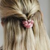 By Eloise London Gold Heart Silk Scrunchie - Rose Tan