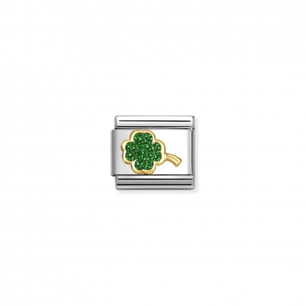 Nomination Gold Green Glitter Four Leaf Clover Composable Charm