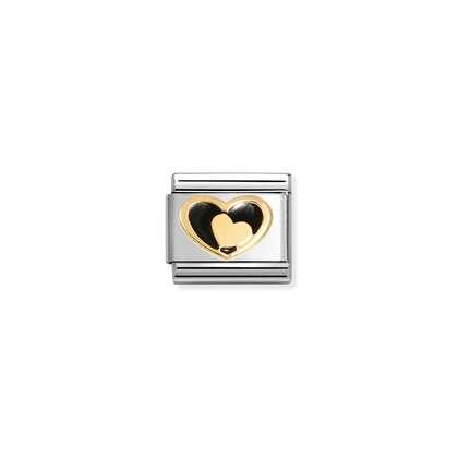 Nomination Gold Black Heart in Heart Composable Charm