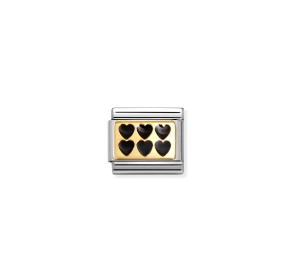 Nomination Gold Uniform Black Hearts Composable Charm