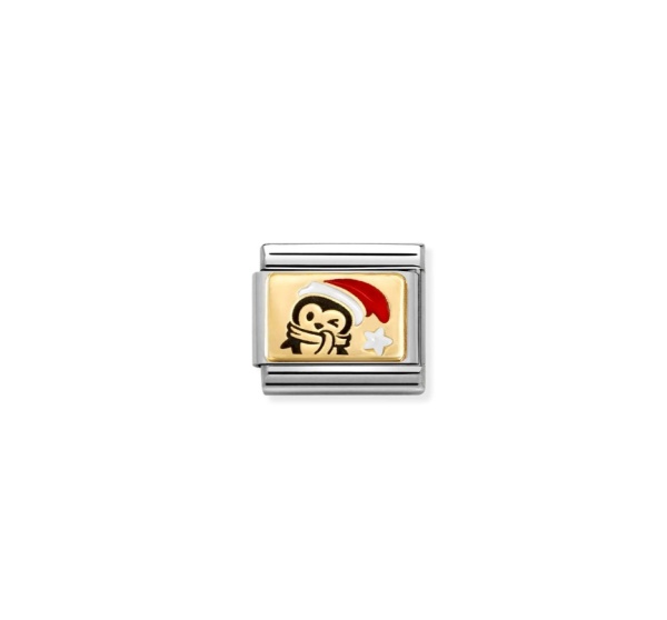 Nomination Gold Penguin with Red Christmas Hat Plate Composable Charm