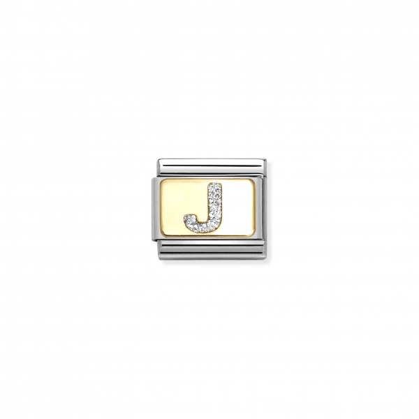 Nomination Letter Gold Silver Glitter J Plate Composable Charm