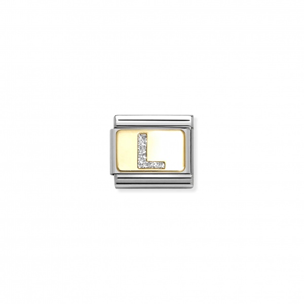 Nomination Letter Gold Silver Glitter L Plate Composable Charm