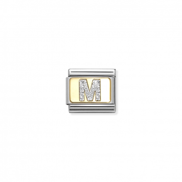 Nomination Letter Gold Silver Glitter M Plate Composable Charm