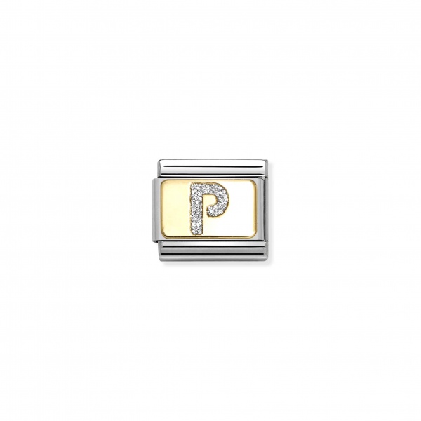 Nomination Letter Gold Silver Glitter P Plate Composable Charm