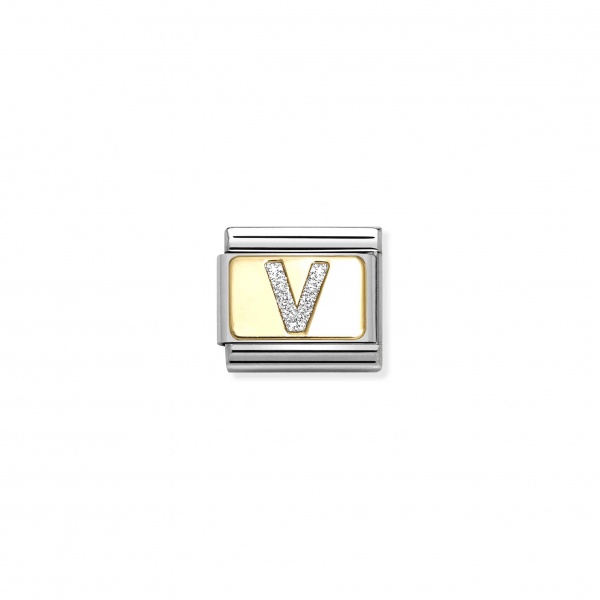 Nomination Letter Gold Silver Glitter V Plate Composable Charm