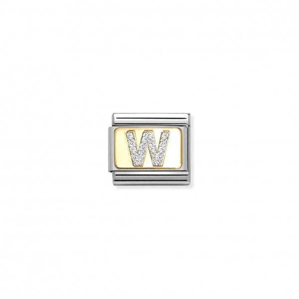 Nomination Letter Gold Silver Glitter W Plate Composable Charm