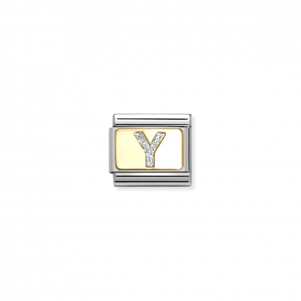 Nomination Letter Gold Silver Glitter Y Plate Composable Charm