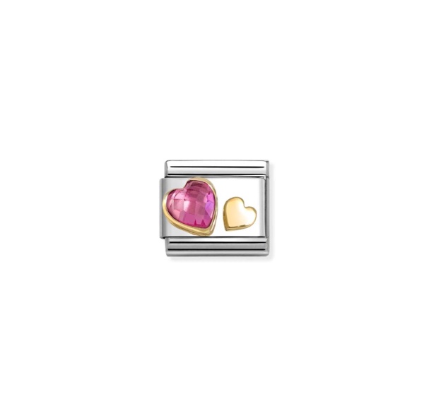 Nomination Gold Double Hearts with Dark Pink CZ Composable Charm