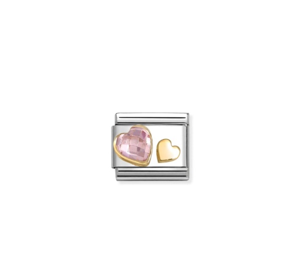 Nomination Gold Double Hearts with Baby Pink CZ Composable Charm