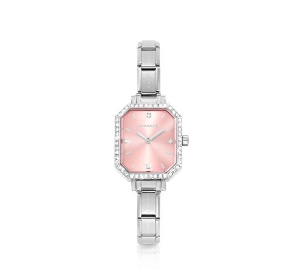 Nomination Rectangular Silver Watch with Pink CZ Dial