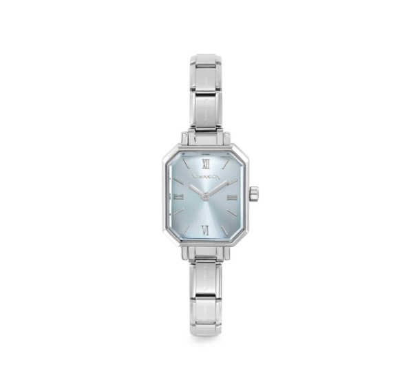 Nomination Rectangular Silver Watch with Sunray Sky Blue Dial