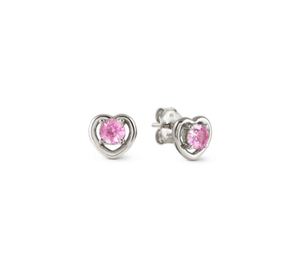 Nomination Cosmic Love Silver Heart Stud Earrings with Baby Pink CZ