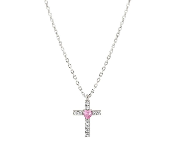 Nomination Shine Me Up Silver Cross with Pink Heart Necklace