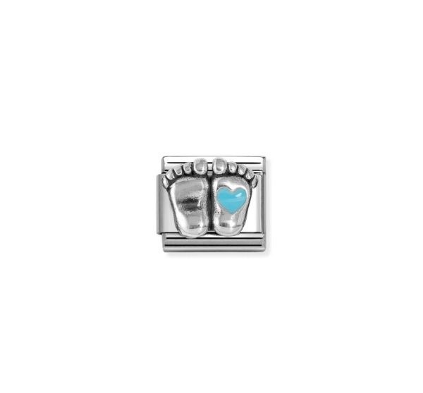 Nomination Silver Baby Feet with Light Blue Heart Composable Charm