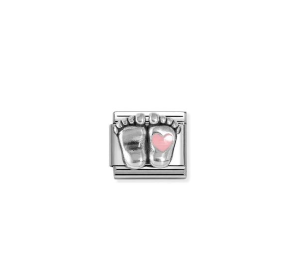 Nomination Silver Baby Feet with Pink Heart Composable Charm