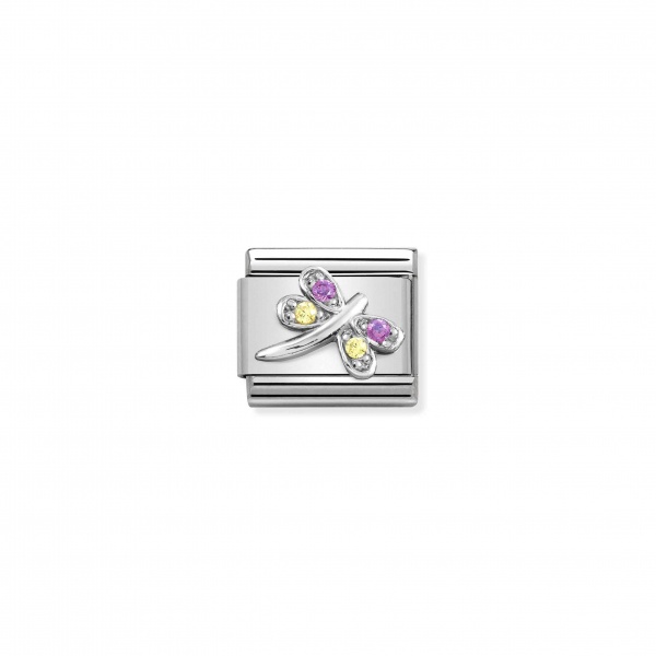 Nomination Silver Dragonfly with Lilac & Yellow CZ Composable Charm