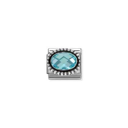 Nomination Silver Oxidised Oval Beaded Light Blue CZ Composable Charm