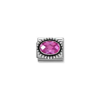 Nomination Silver Oxidised Oval Beaded Fuchsia CZ Composable Charm