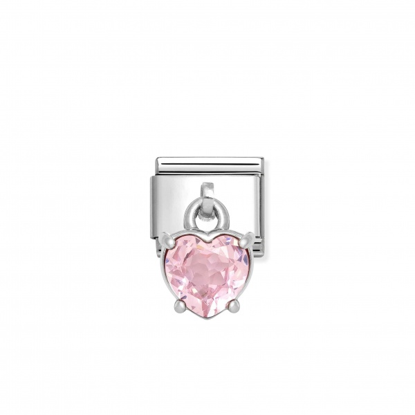 Nomination Silver Hanging Pink CZ Stone Heart Composable Charm