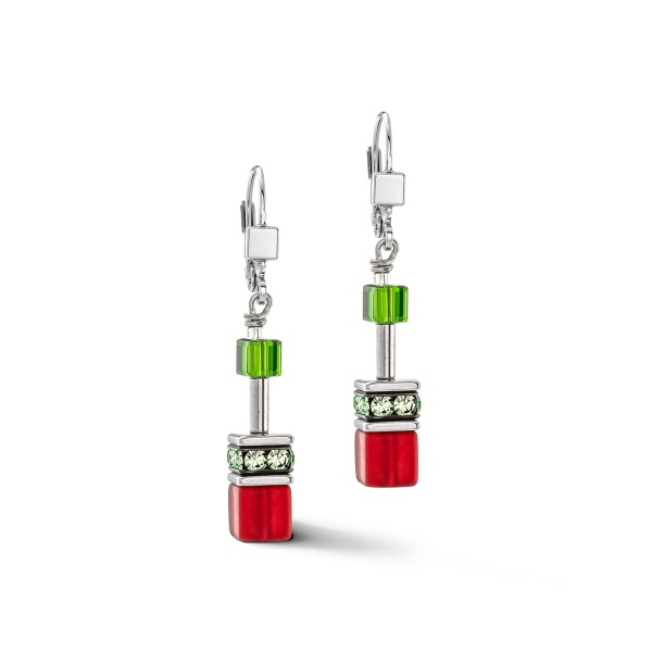 Coeur de Lion Silver Red Green Drop Earrings 4023/20-0305