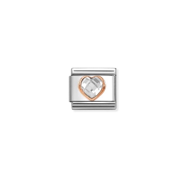 Nomination Rose Gold White CZ Stone Heart Composable Charm