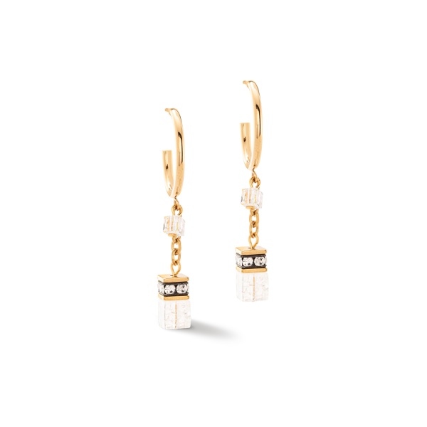 Coeur de Lion Gold White Drop Hoop Earrings 4523/21-1416