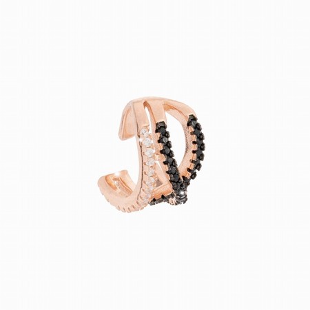 Rebecca Rose Gold Criss-Cross Ear Cuff with Black/White CZ