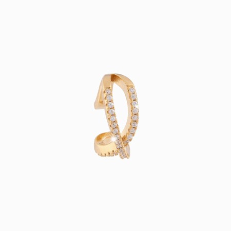 Rebecca Gold Crossover Ear Cuff with White CZ