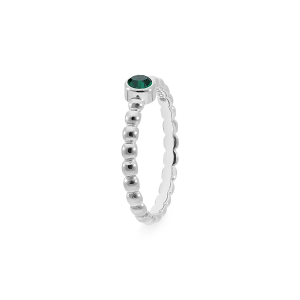 Qudo Silver Ring Matino Deluxe Emerald - Size 60