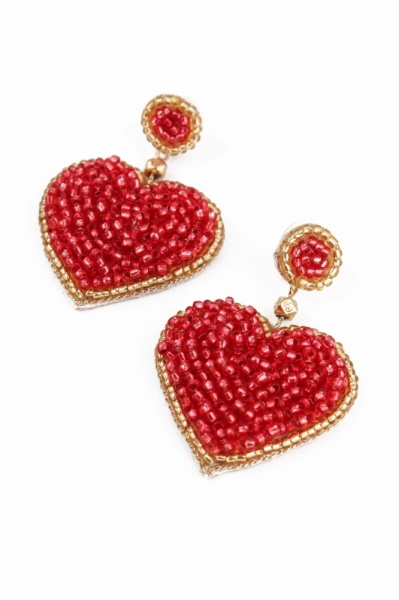 My Doris Red Heart Beaded Earrings