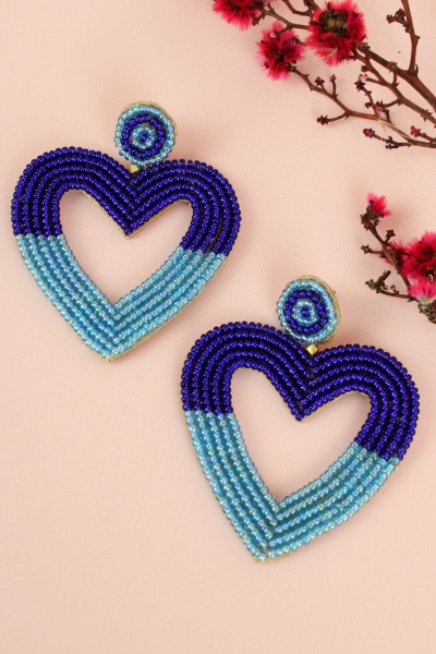 My Doris Blue Heart Two Tone Beaded Earrings