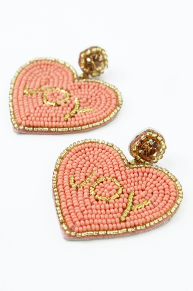 My Doris Pink Beaded Heart Joy Drop Earrings