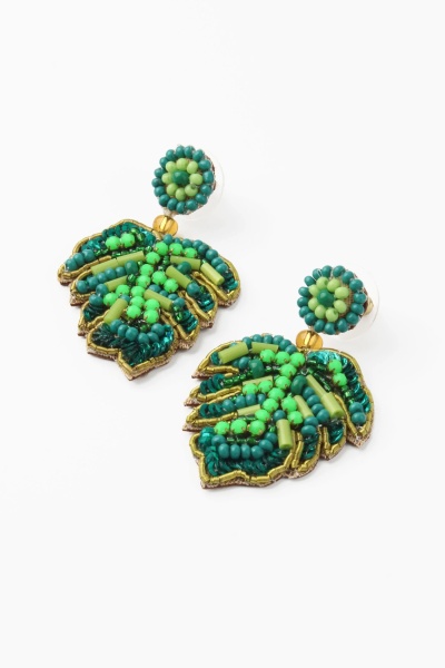 My Doris Mini Green Monstera Leaf Earrings