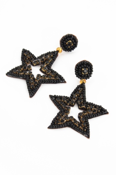 My Doris Black Beaded Star Drop Earrings