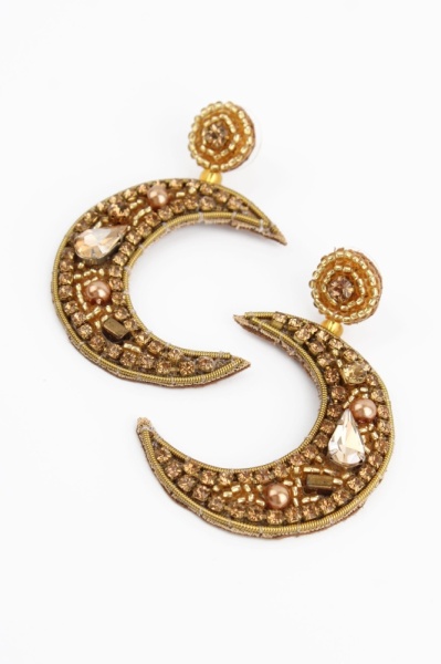 My Doris Gold Beaded Moon Drop Earrings