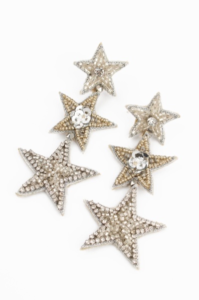 My Doris Triple Silver Star Earrings