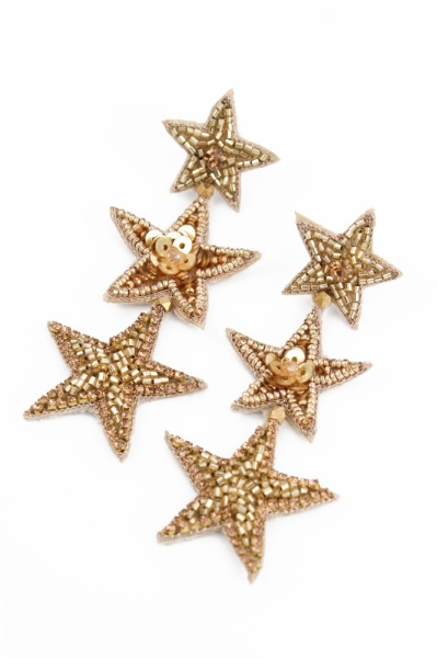 My Doris Triple Gold Star Earrings