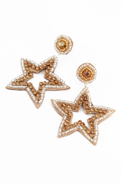 My Doris Gold & Silver Star Beaded Drop Earrings