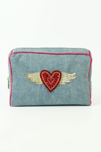 My Doris Flying Heart Denim Make Up Bag