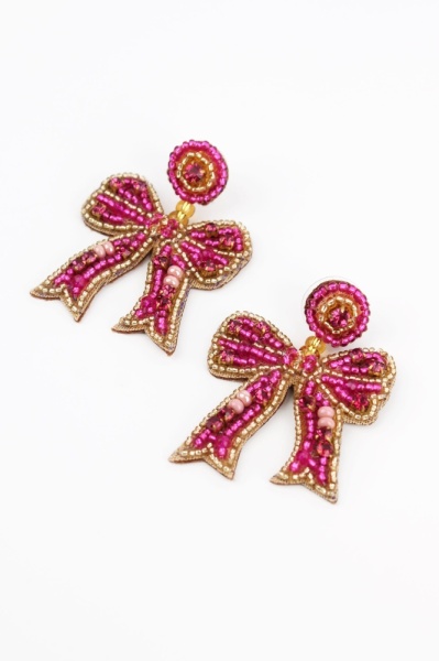 My Doris Pink Bow Drop Earrings