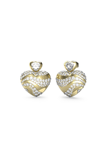 Guess Gold & Crystal In My Heart Drop Earrings - UBE04499YG