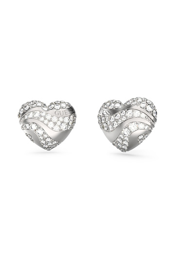 Guess Silver & Crystal In My Heart Stud Earrings - UBE04504RH