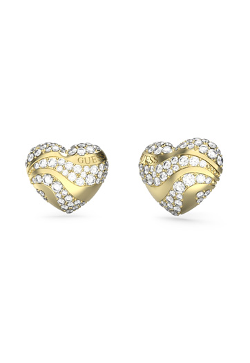 Guess Gold & Crystal In My Heart Stud Earrings - UBE04504YG