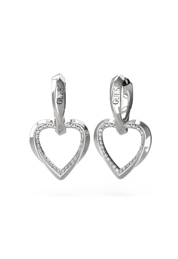 Guess Silver Mon Amour Heart Frame Huggie Hoops - UBE04617RH