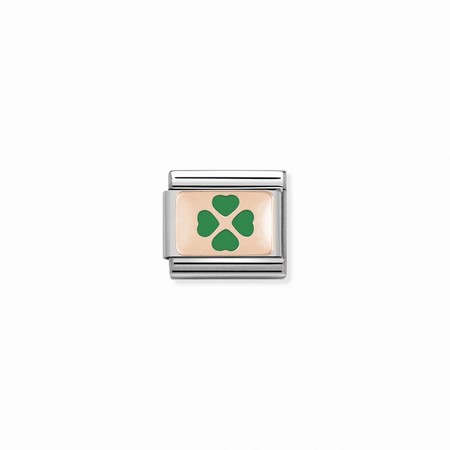 Nomination Rose Gold Green Four-Leaf Clover Plate Composable Charm