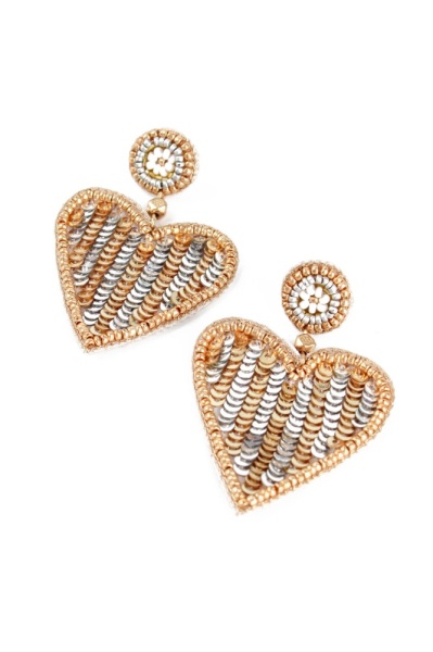 My Doris Silver & Gold Stripe Beaded Heart Earrings