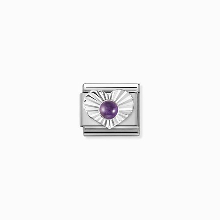 Nomination Silver Diamond Cut Heart Amethyst Stone Composable Charm