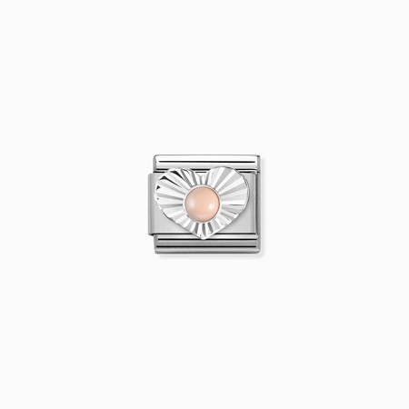 Nomination Silver Diamond Cut Heart Pink Coral Stone Composable Charm